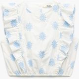 Koton Pamuklu Bisiklet Yaka Kolsuz Çiçek Nakışlı Kolsuz Crop Bluz - Mavi - 5 - 6 Yaş