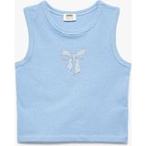 Koton Pamuklu Bisiklet Yaka Slim Fit Fiyonk Baskılı Taş Detaylı Kolsuz Crop Atlet - 7 - 8 Yaş - Mavi