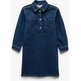 Koton Pamuklu Cep Detaylı Oversize Denim Gömlek Yaka Elbise - Lacivert - 13 - 14 Yaş