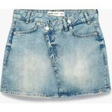 Koton Pamuklu Cepli Düğmeli Asimetrik Mini Denim Etek - Lacivert - 36
