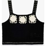 Koton Pamuklu Desenli Kare Yaka Crop Askılı Triko Atlet - Siyah - 7 - 8 Yaş