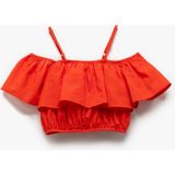 Koton Pamuklu Düşük Omuz İnce Askılı Katlı Fırfırlı Crop Bluz