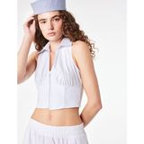 Koton Pamuklu Fermuarlı Kolsuz Klasik Yaka Çizgili Crop Korse Bluz - Mavi - 36