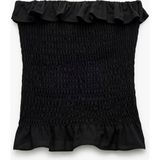 Koton Pamuklu Fırfırlı Gipeli Straplez Yaka Kolsuz Crop Bluz - 34 - Siyah