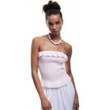 Koton Pamuklu Fırfırlı Gipeli Straplez Yaka Kolsuz Crop Bluz - 40 - Pembe