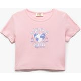 Koton Pamuklu Kalp Baskılı Bisiklet Yaka Kısa Kollu Crop Tişört - Pembe - 5 - 6 Yaş