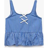 Koton Pamuklu Kare Yaka Askılı Gipeli Fiyonklu Poplin Bluz - Mavi - 5 - 6 Yaş
