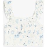 Koton Pamuklu Kare Yaka Fırfır Detaylı Çiçek Desenli Crop Bluz - Ekru - 5 - 6 Yaş