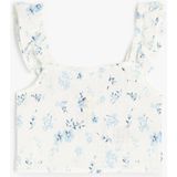 Koton Pamuklu Kare Yaka Fırfır Detaylı Çiçek Desenli Crop Bluz - Ekru - 6 - 7 Yaş