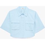 Koton Pamuklu Kargo Cep Detaylı Kısa Kollu Oversize Crop Gömlek - 36 - Mavi