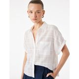 Koton Pamuklu Kısa Kollu Oversize Gömlek Ekru Renk Desensiz Günlük Giyim için Rahat Stil - 46