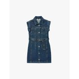 Koton Pamuklu Kolsuz Kuşak Detaylı Gömlek Yaka Denim Elbise Orta İndigo 6skg80003ad İndigo