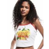 Koton Pamuklu Kolsuz Limon Baskılı Bağcıklı Crop Dar Kesim Halter Yaka Bluz