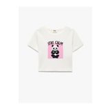 Koton Pamuklu Panda Baskılı Bisiklet Yaka Kısa Kollu Crop Tişört