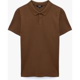 Koton Pamuklu Pike Kumaş Kısa Kollu Polo Yaka Baskılı Slim Fit Tişört - 2XL - Kahve
