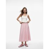 Koton Pamuklu Poplin Kumaş Çan Kesim Çizgili Midi Etek - Pembe - 34