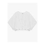 Koton Pamuklu Poplin Kumaş Önden Bağlamalı Kısa Kollu Balon Fit Oversize Crop Bluz