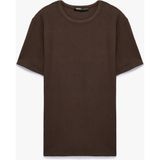 Koton Pamuklu Regular Fit Tok Kumaş Kısa Kollu Bisiklet Yaka Basic Tişört - Kahve