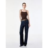 Koton Pamuklu Ribanalı Slim Fit Kare Yaka Ip Askılı Atlet Bluz - Kahve