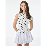 Koton Pamuklu Slim Fit Asimetrik Yaka Kolsuz Puantiyeli Drapeli Bluz - Ekru