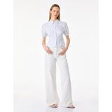 Koton Pamuklu Slim Fit Kısa Kollu Çizgili Gömlek - Mavi - 40