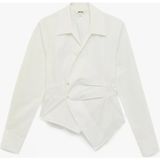 Koton Pamuklu Slim Fit Uzun Kollu Asimetrik Kesim Kruvaze Poplin Gömlek - 38 - Beyaz