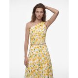Koton Pamuklu Tek Omuz Çiçekli Poplin Crop Bluz - Sarı - 36