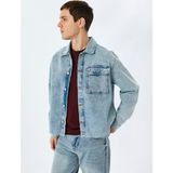 Koton Pamuklu Uzun Kollu Kapaklı Cep Detaylı Oversize Denim Ceket - Mavi