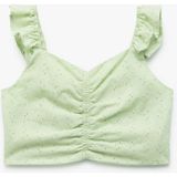 Koton Pamuklu V Yaka Büzgü Detaylı Brodeli Fırfırlı Kolsuz Crop Bluz - Yeşil - 4 - 5 Yaş