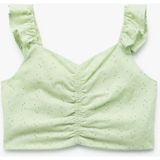 Koton Pamuklu V Yaka Büzgü Detaylı Brodeli Fırfırlı Kolsuz Crop Bluz - Yeşil - 5 - 6 Yaş