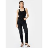 Koton Pamuklu Yüksek Bel Düğmeli Slim Fit Mom Jean Pantolon - Mom Jeans Siyah 5wal40043md Siyah