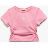 Koton Pencere Detaylı Bisiklet Yaka Kısa Kollu Pamuklu Crop Bluz - Pembe - 7 - 8 Yaş