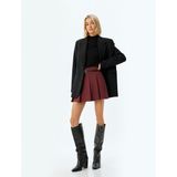 Koton Pileli Mini Etek Kemerli Standart Bel - Bordo - 40