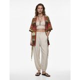 Koton Pointelle Örgü Kısa Kollu Kemerli Desenli Oversize Kimono Hırka - Yeşil