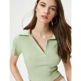 Koton Polo Yaka Crop Tişört Kısa Kollu Ribanalı Pamuklu - XS - Yeşil