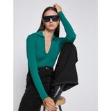 Koton Polo Yaka Crop Tişört Uzun Kollu - XL - Yeşil