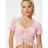 Koton Pötikare Peplum Tişört Crop Fiyonk Detaylı Fırfırlı Slim Fit - Pembe