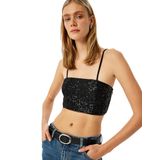 Koton Pullu Payetli İnce Askılı Crop Atlet