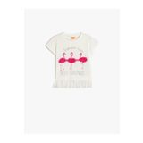 Koton Püsküllü Flamingo Baskılı Kısa Kollu Ekru Kız Bebek T-shirt 5smg10007ak