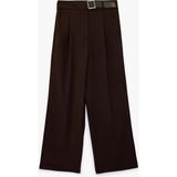 Koton Rahat Kalıp Yüksek Bel Krep Kumaş Kemer Detaylı Geniş Paça Pantolon - Kahve - Relax - 38