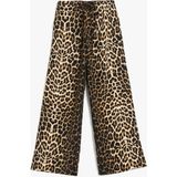 Koton Rahat Kesim Leopar Desenli Geniş Paça Pantolon - Relax - 34 - Ekru