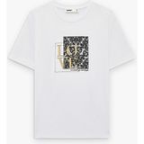 Koton Regular Fit Bisiklet Yaka Kısa Kollu Simli Taşlı Baskılı Tişört - Beyaz - 2XL