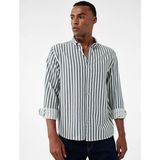 Koton Regular Fit Düğmeli Klasik Mavi - Beyaz Erkek Gömlek 6WAM60104HW - XL - Açık Mavi - Beyaz