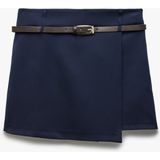 Koton Regular Fit Kemer Detaylı Kruvaze Mini Şort Etek - Lacivert - 36