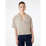 Koton Regular Fit Kısa Kollu Ceket Yaka Bluz - Kahverengi - 40