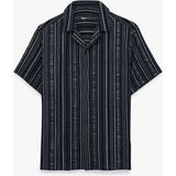 Koton Regular Fit Kısa Kollu Çizgili Devrik Yaka Gömlek - Lacivert - XL