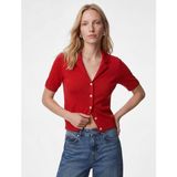 Koton Regular Fit Kısa Kollu Düğmeli Polo Yaka Triko Hırka - Kırmızı - XS