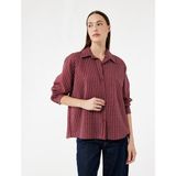 Koton Regular Fit Modal Kumaş Uzun Kollu Düğmeli Çizgili Gömlek - 36 - Bordo