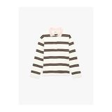Koton Regular Fit Uzun Kollu Kontrast Detaylı Polo Yaka Çizgili Sweatshirt