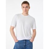 Koton Regular Fit Viskon Karışımlı Kısa Kollu Bisiklet Yaka Basic Tişört - Beyaz - 2XL